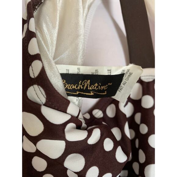 Beach Native Women's Size 26W Brown/Cream Polka Dot Tankini Swim Top - Picture 4 of 6